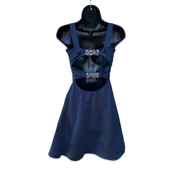 Jodi Christopher Bejeweled Open Back Pleated Fit & Flare Mini Dress Size 1 - Picture 10 of 15